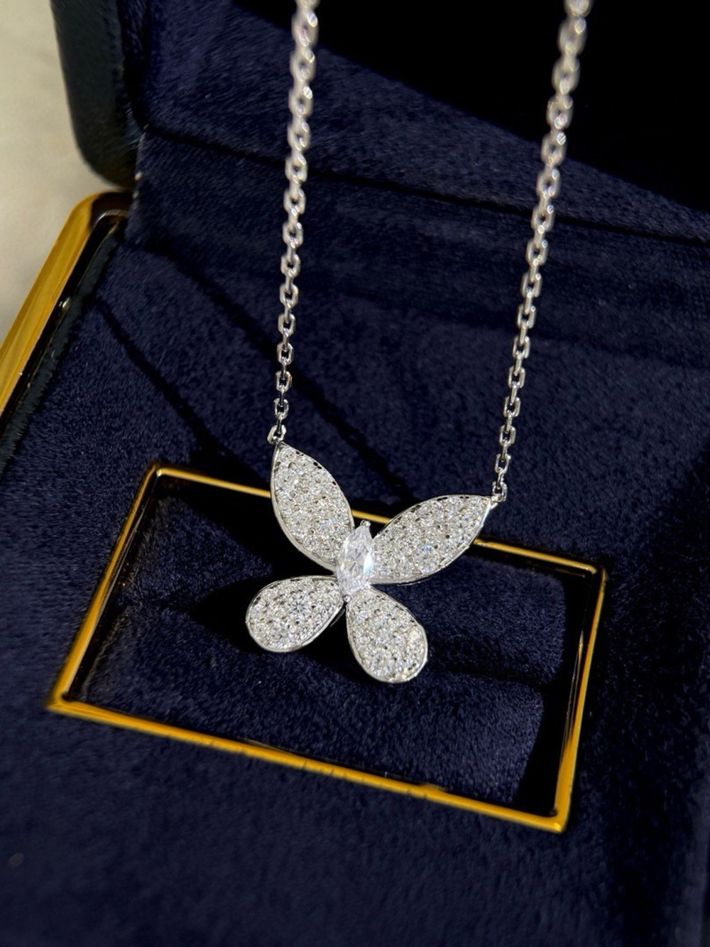 PavΓ© Butterfly Pendant Necklace in Silver with Crystal Accents